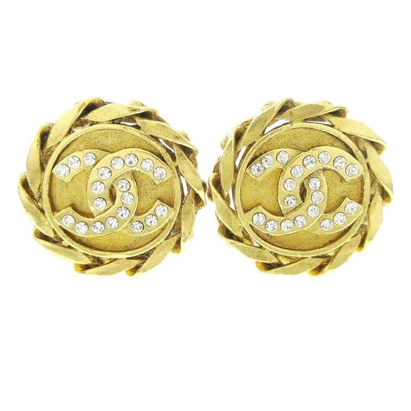 Chanel Rhinestone Earrings Clip-On Gold - Picture 1 of 6